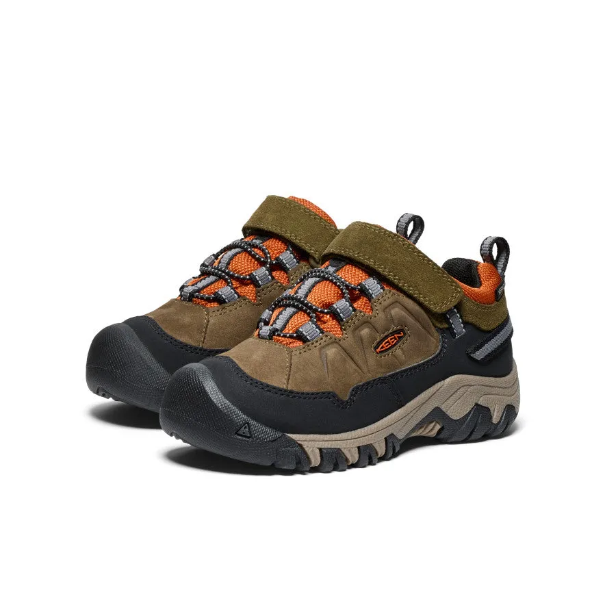 Little Kids' Targhee IV Waterproof Hiking Shoe  |  Dark Olive/Gold Flame KEEN