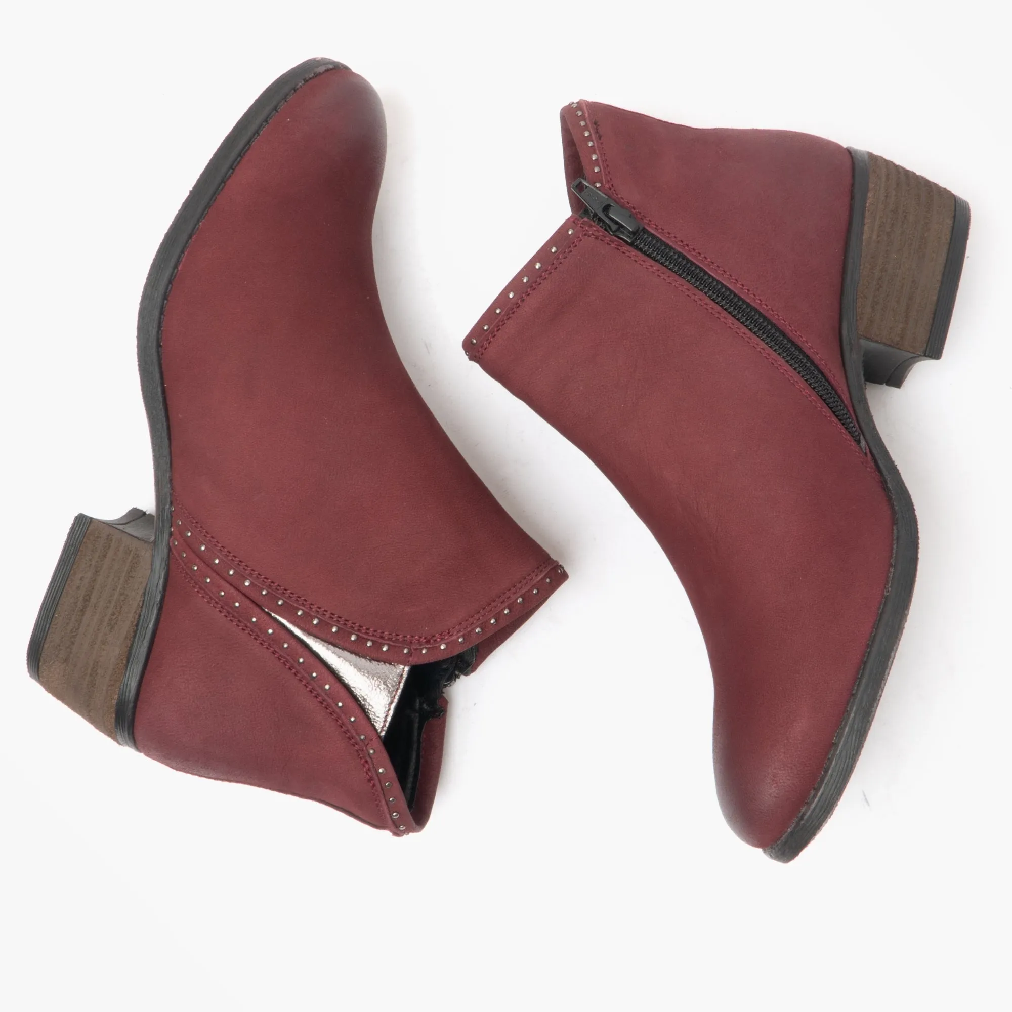 Lotus BENNY Womens Leather Ankle Boots Red/Pewter