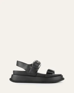 MABEL FLAT SANDALS BLACK LEATHER Jo Mercer
