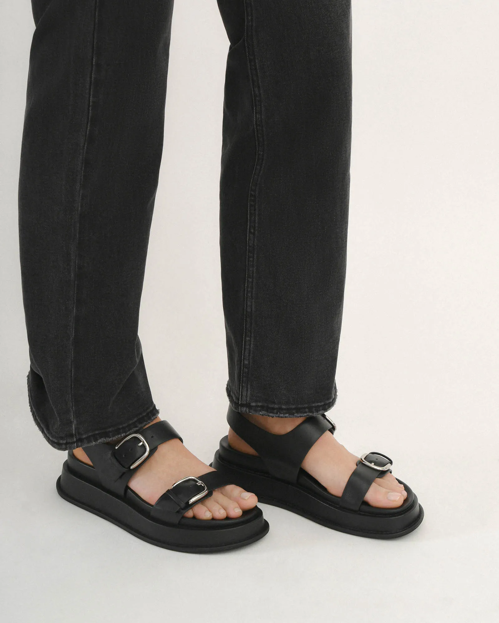 MABEL FLAT SANDALS BLACK LEATHER Jo Mercer