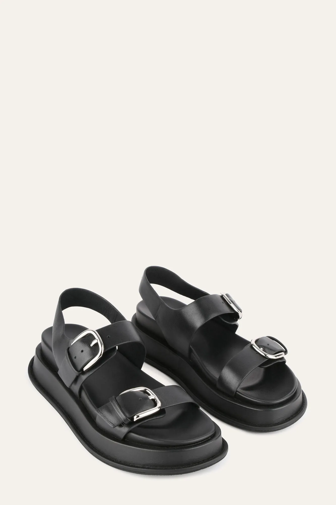MABEL FLAT SANDALS BLACK LEATHER Jo Mercer