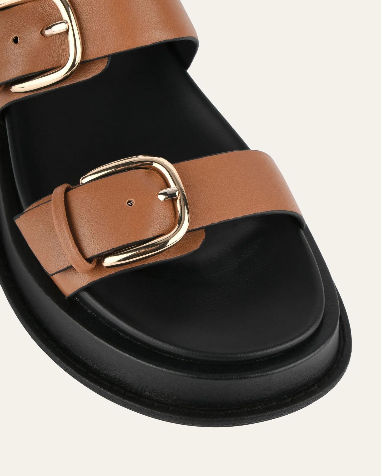 MABEL FLAT SANDALS DARK TAN LEATHER Jo Mercer