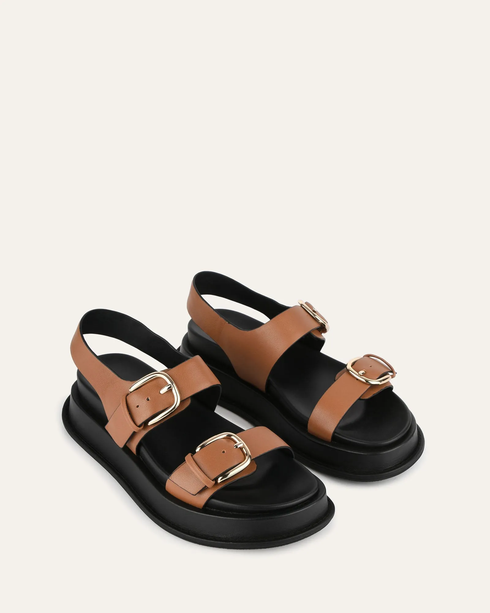 MABEL FLAT SANDALS DARK TAN LEATHER Jo Mercer
