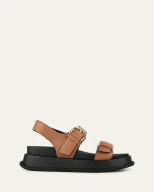 MABEL FLAT SANDALS DARK TAN LEATHER Jo Mercer