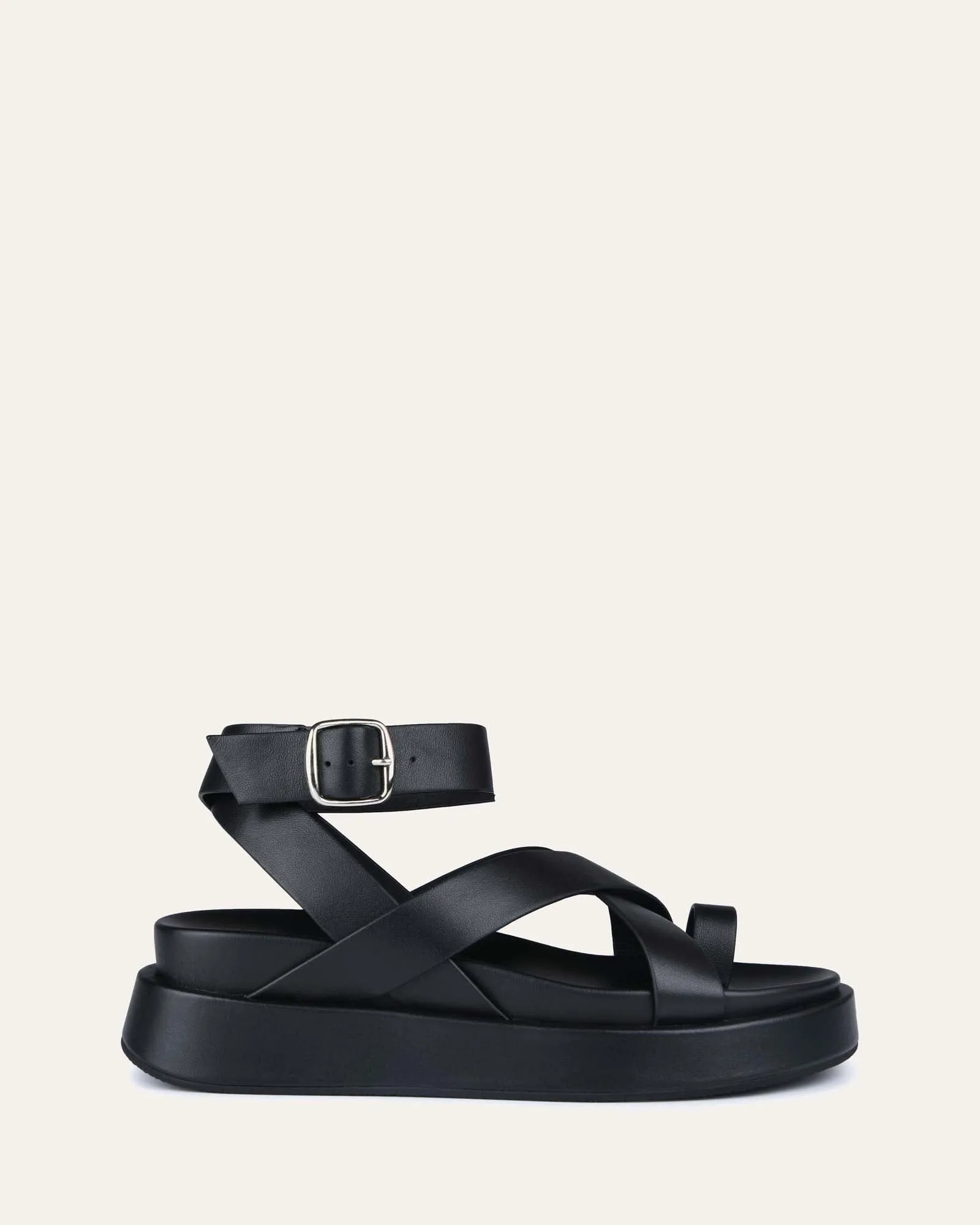 MACK FLAT SANDALS BLACK LEATHER Jo Mercer