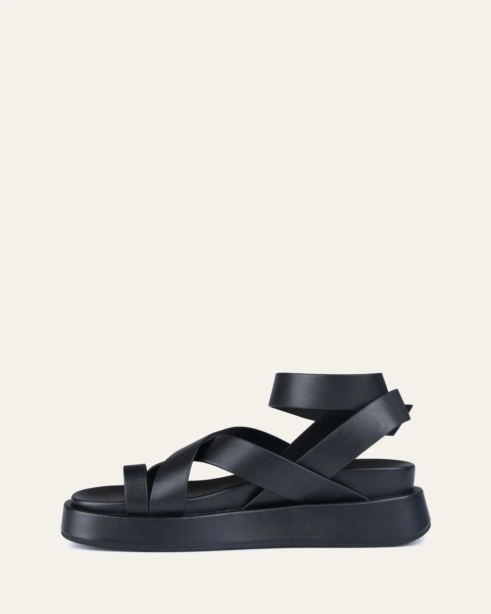 MACK FLAT SANDALS BLACK LEATHER Jo Mercer