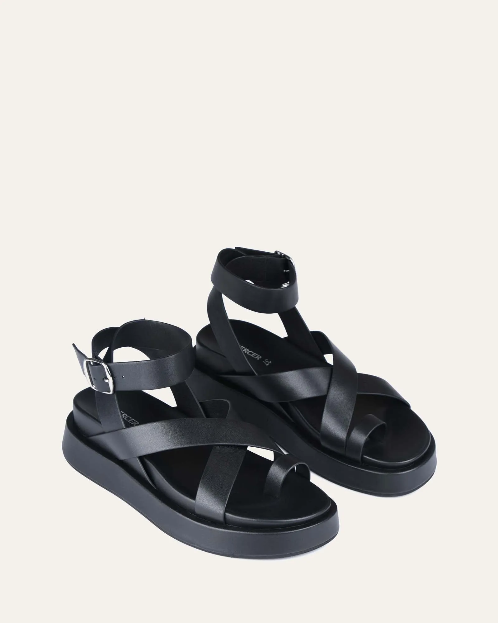 MACK FLAT SANDALS BLACK LEATHER Jo Mercer