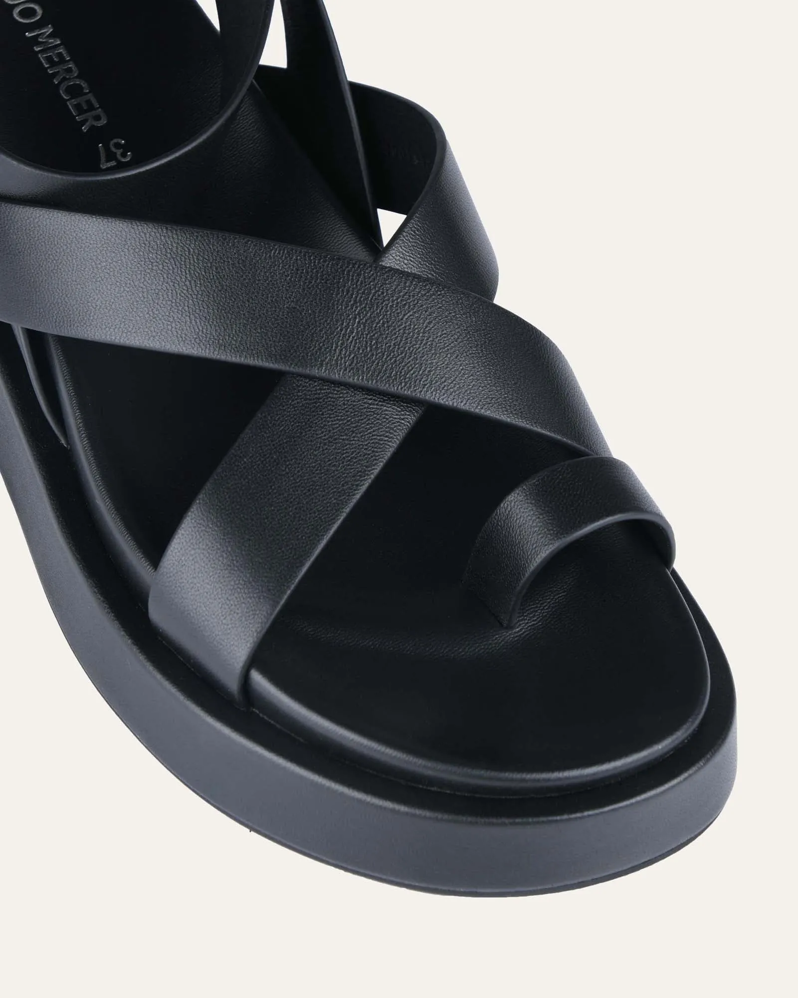 MACK FLAT SANDALS BLACK LEATHER Jo Mercer