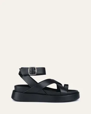 MACK FLAT SANDALS BLACK LEATHER Jo Mercer