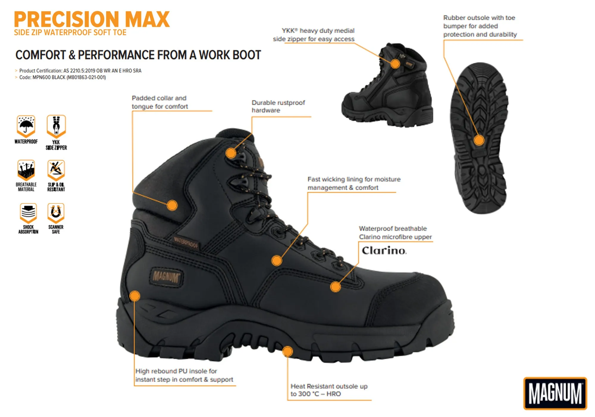 Magnum Mens Waterproof Precision Max SZ WPI Non Safety Toe Boots