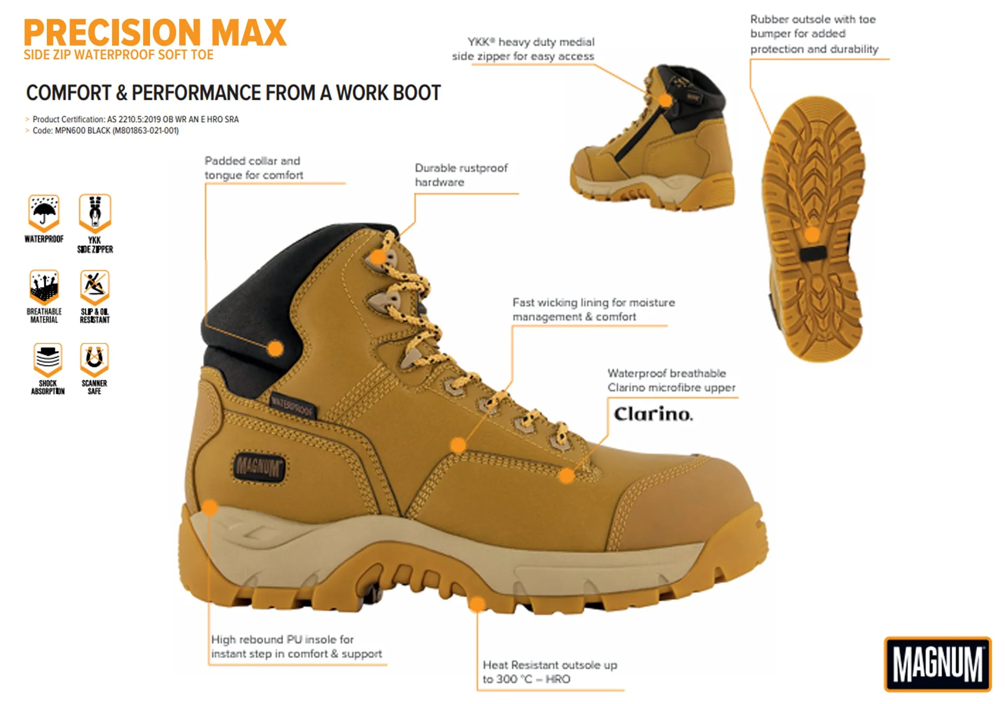 Magnum Mens Waterproof Precision Max SZ WPI Non Safety Toe Boots