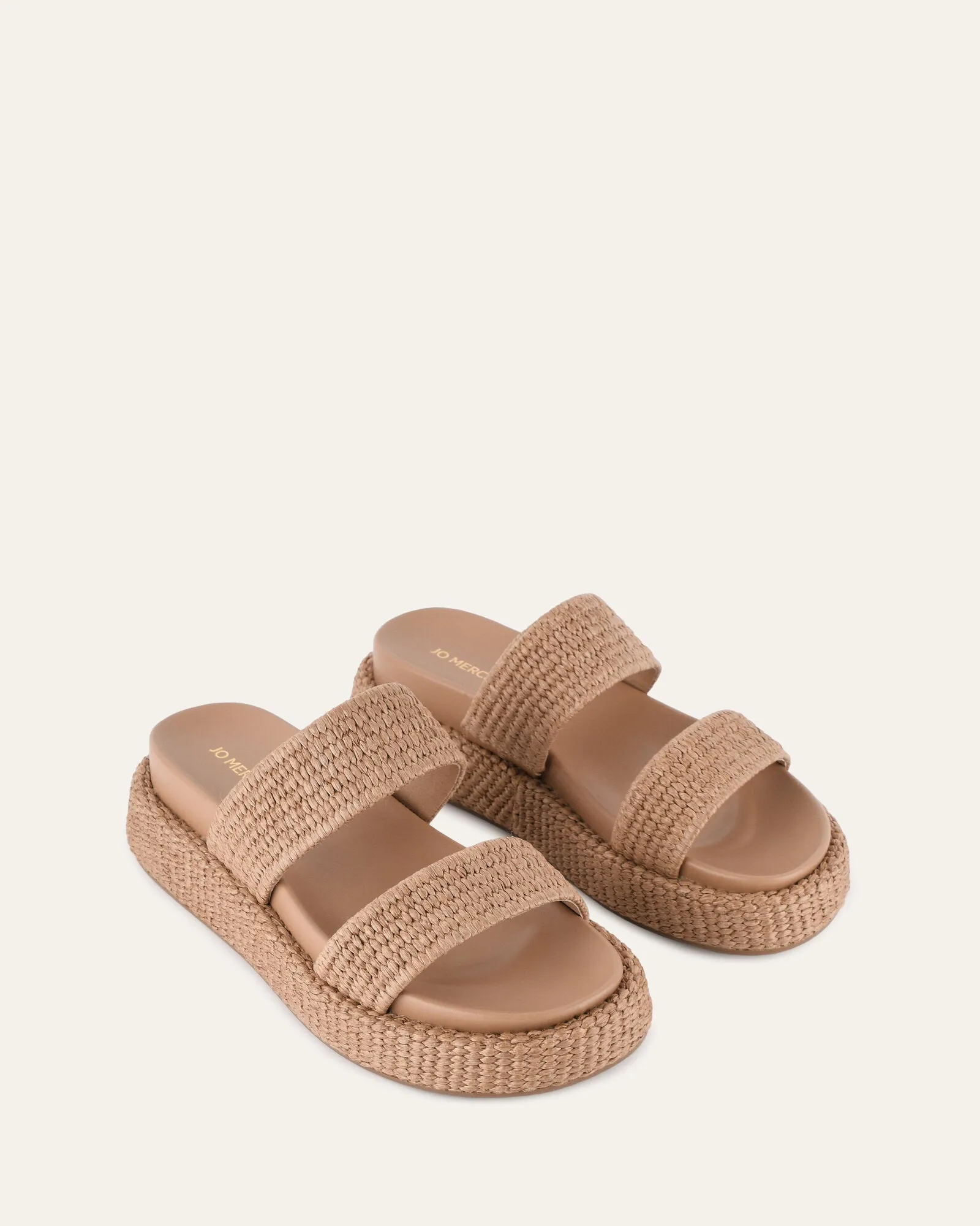 MARCO FLAT SANDALS TAN RAFFIA Jo Mercer