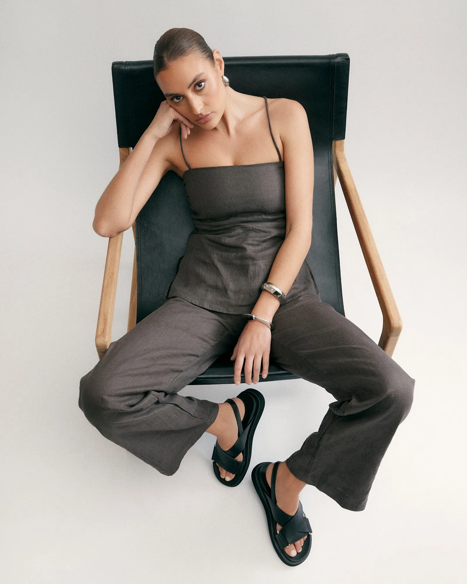 MARLEY FLAT SANDALS BLACK LEATHER Jo Mercer