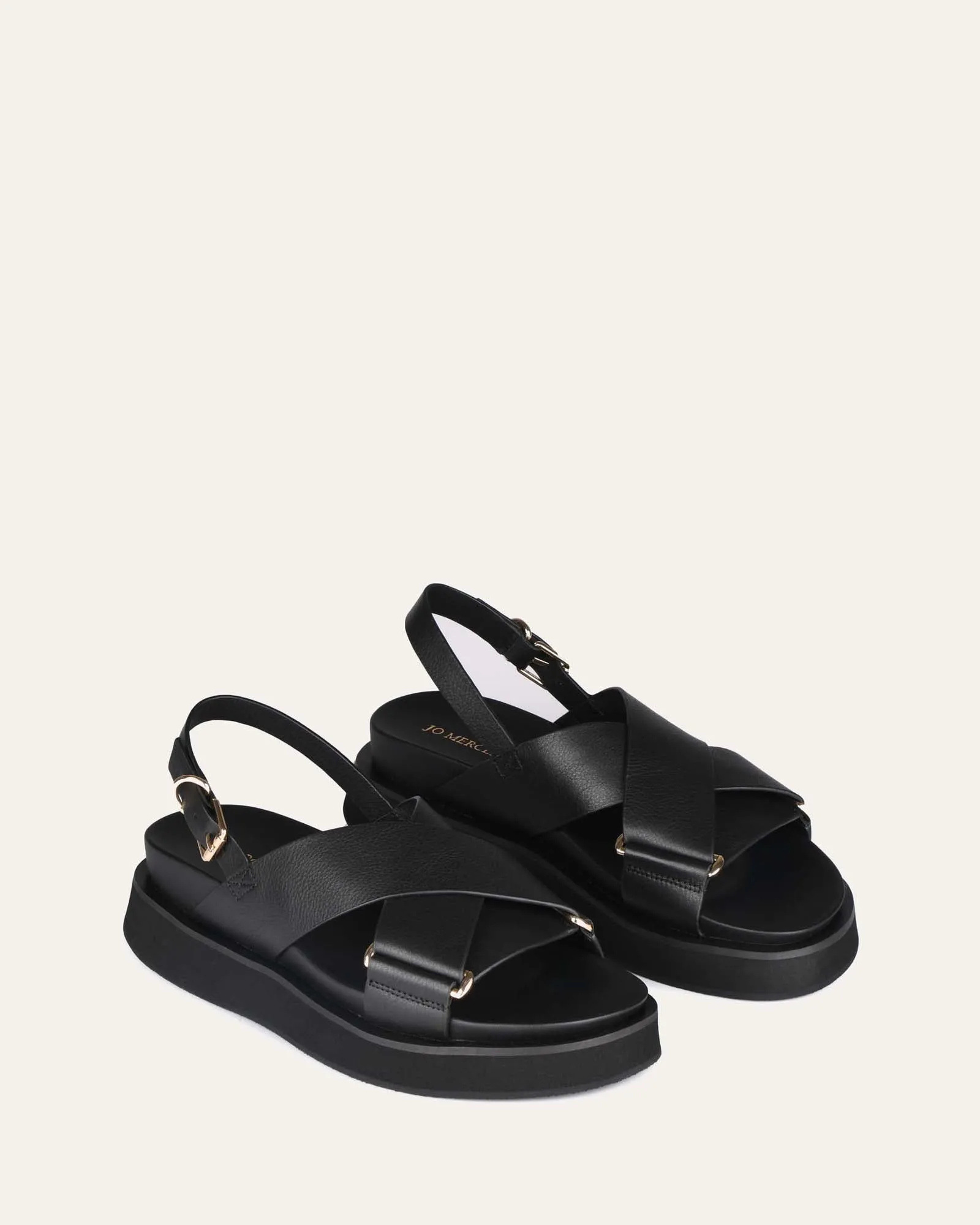 MARLEY FLAT SANDALS BLACK LEATHER Jo Mercer
