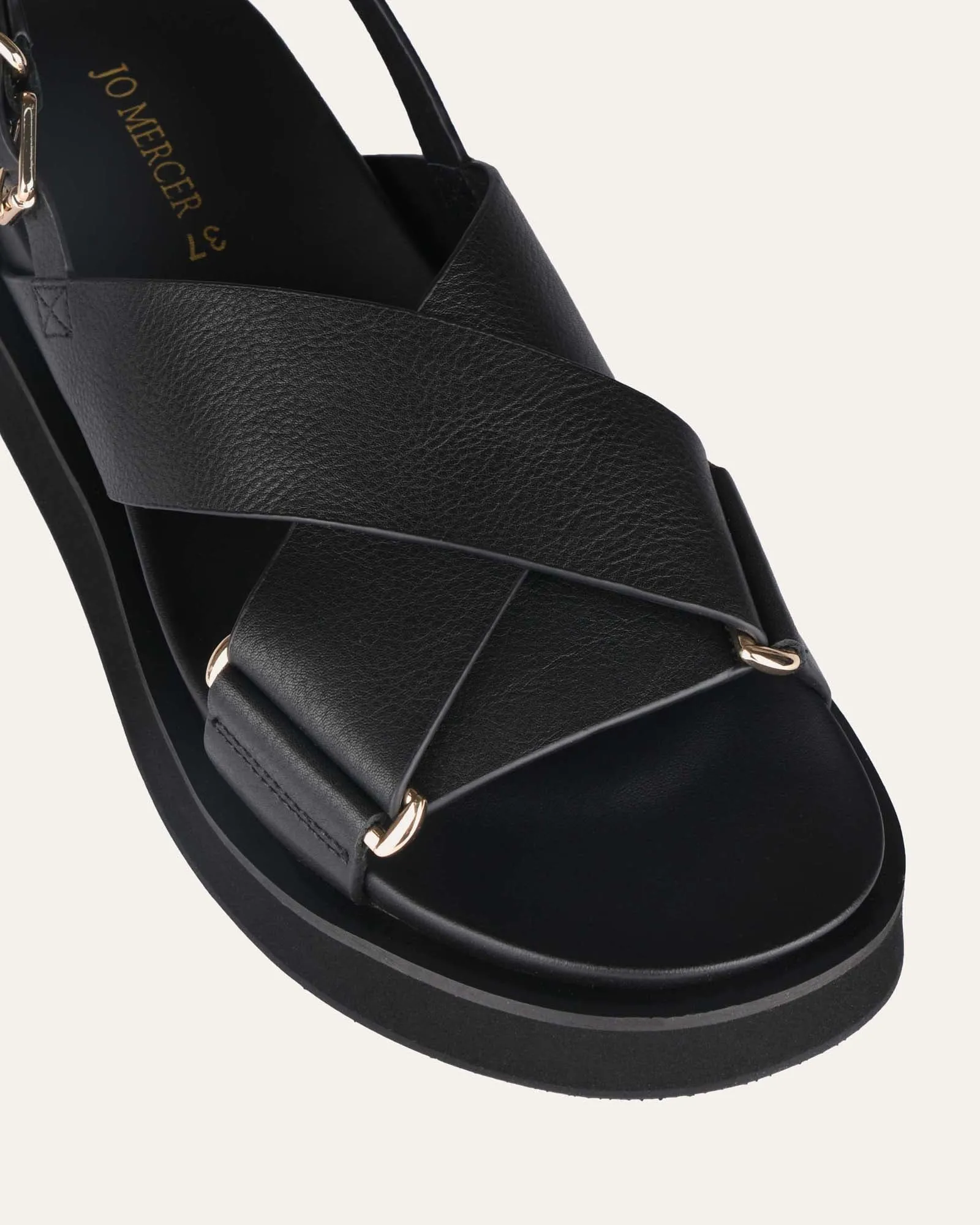 MARLEY FLAT SANDALS BLACK LEATHER Jo Mercer