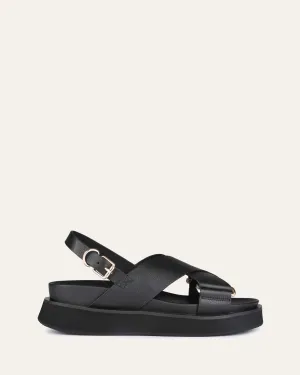 MARLEY FLAT SANDALS BLACK LEATHER Jo Mercer