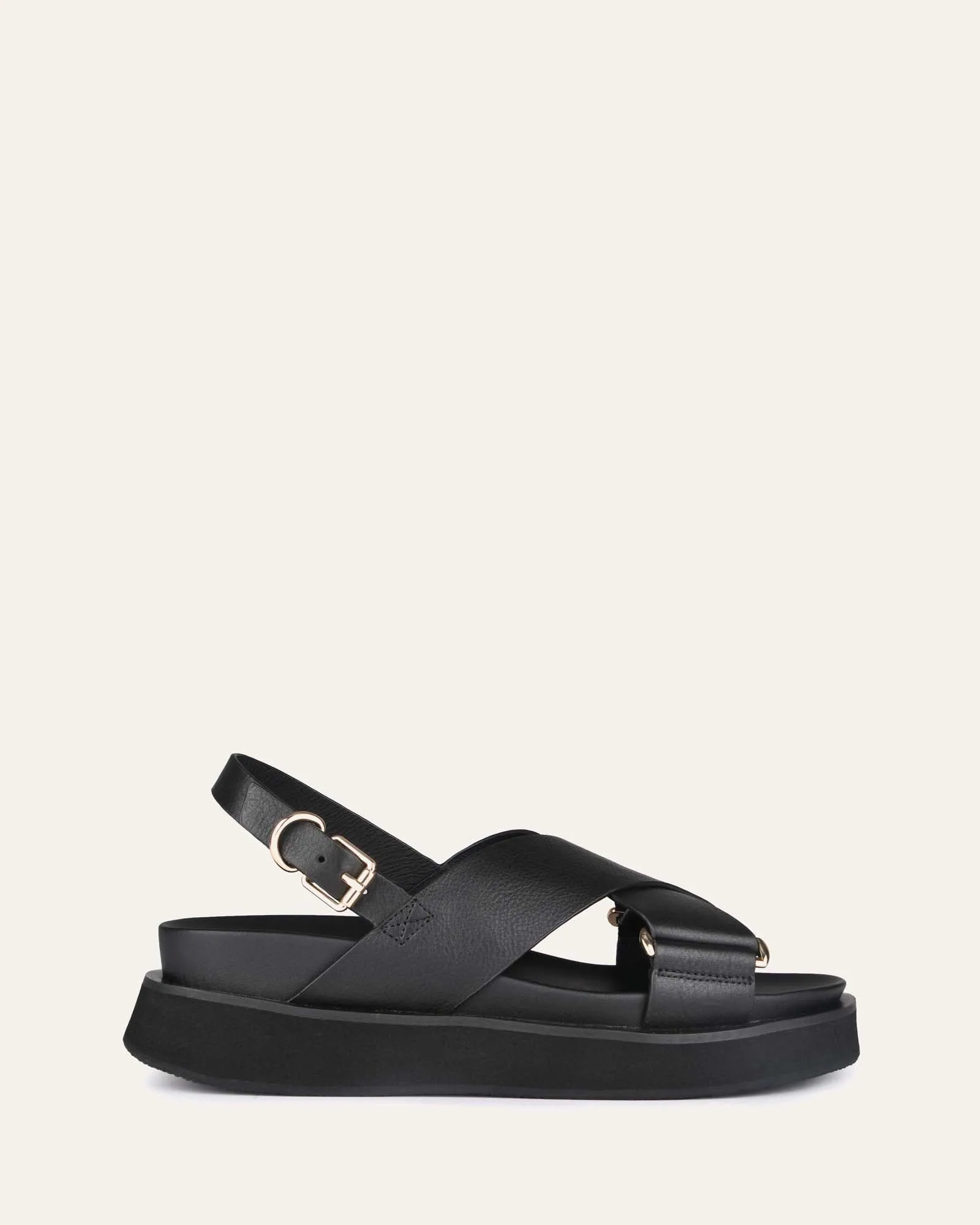 MARLEY FLAT SANDALS BLACK LEATHER Jo Mercer