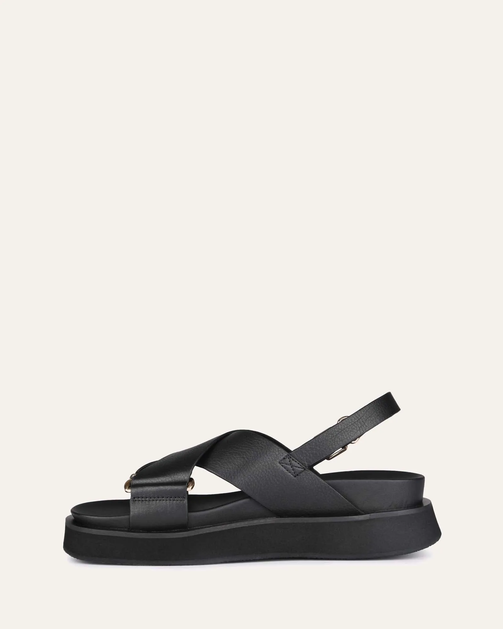 MARLEY FLAT SANDALS BLACK LEATHER Jo Mercer