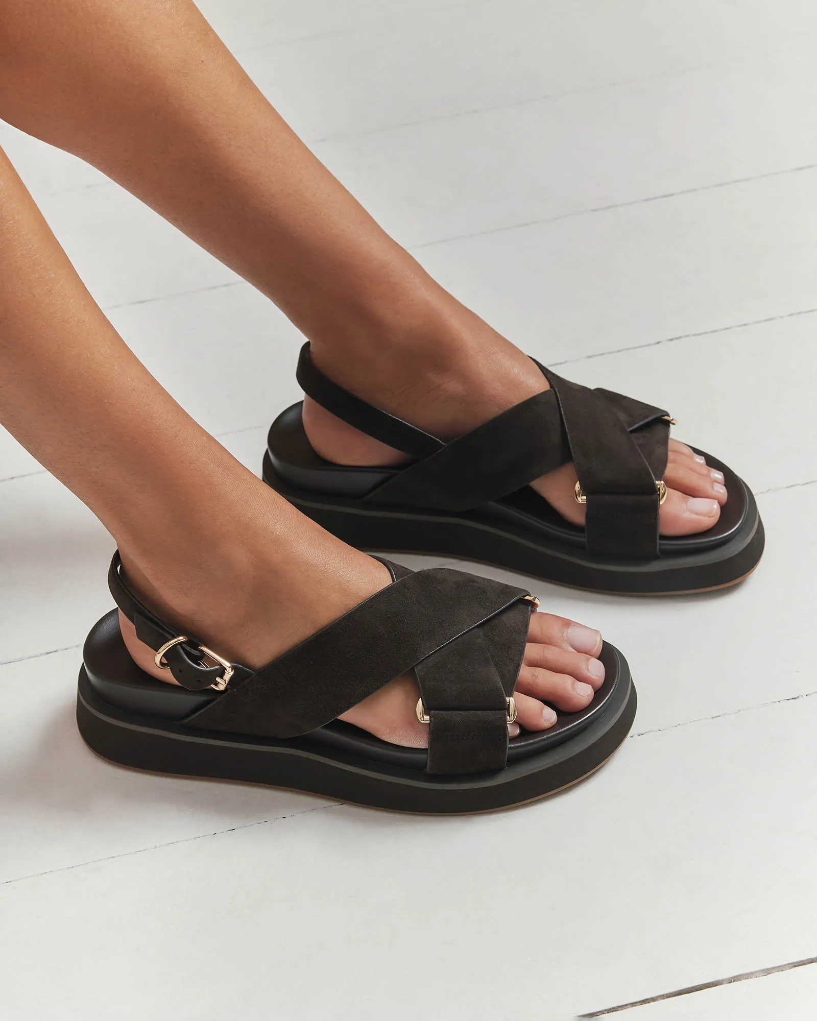 MARLEY FLAT SANDALS ESPRESSO SUEDE Jo Mercer