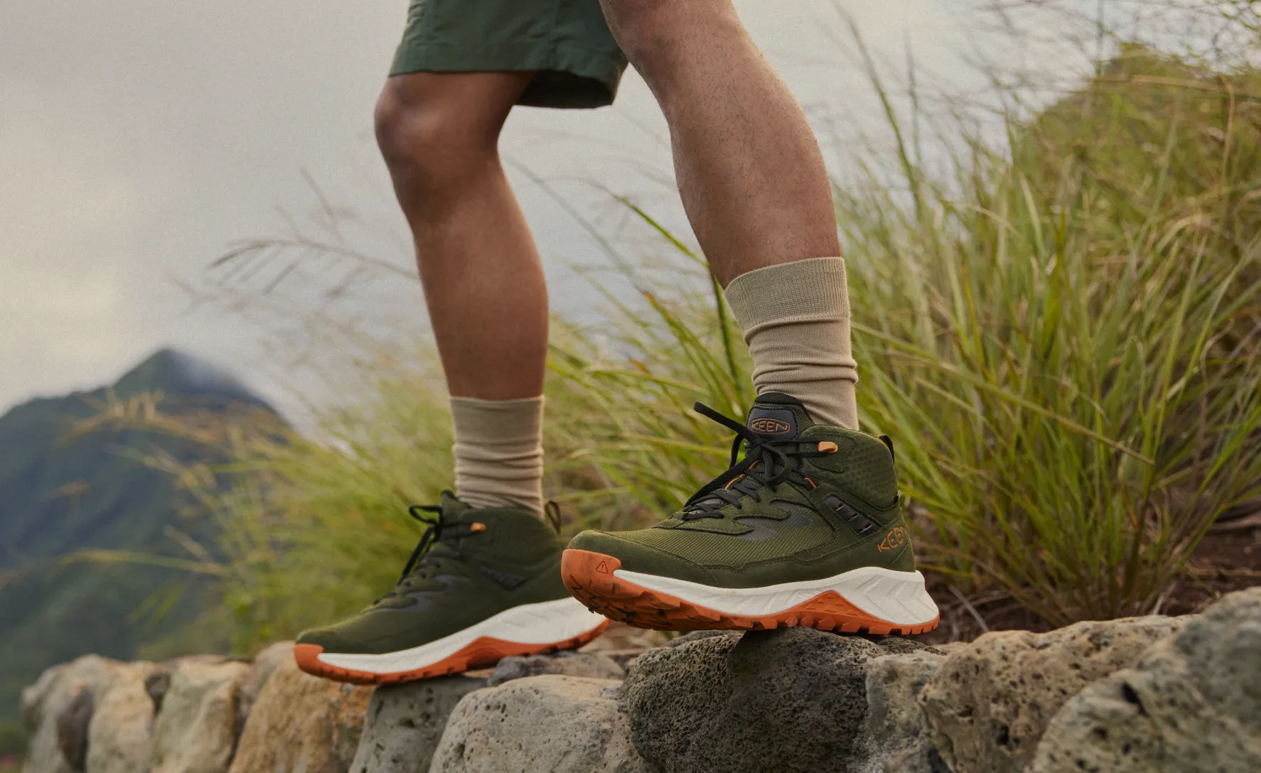 Men's Hightrail Waterproof Hiking Boot  |  Forest Night/Gold Flame KEEN
