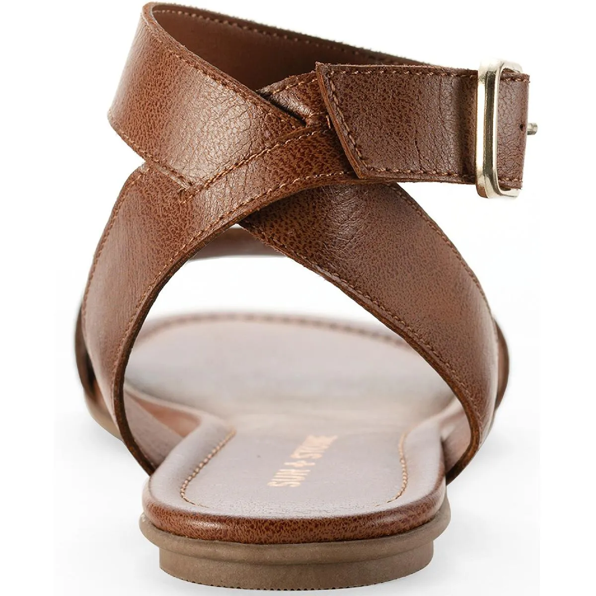 Miiahp Womens Faux Leather Open Toe Flat Sandals