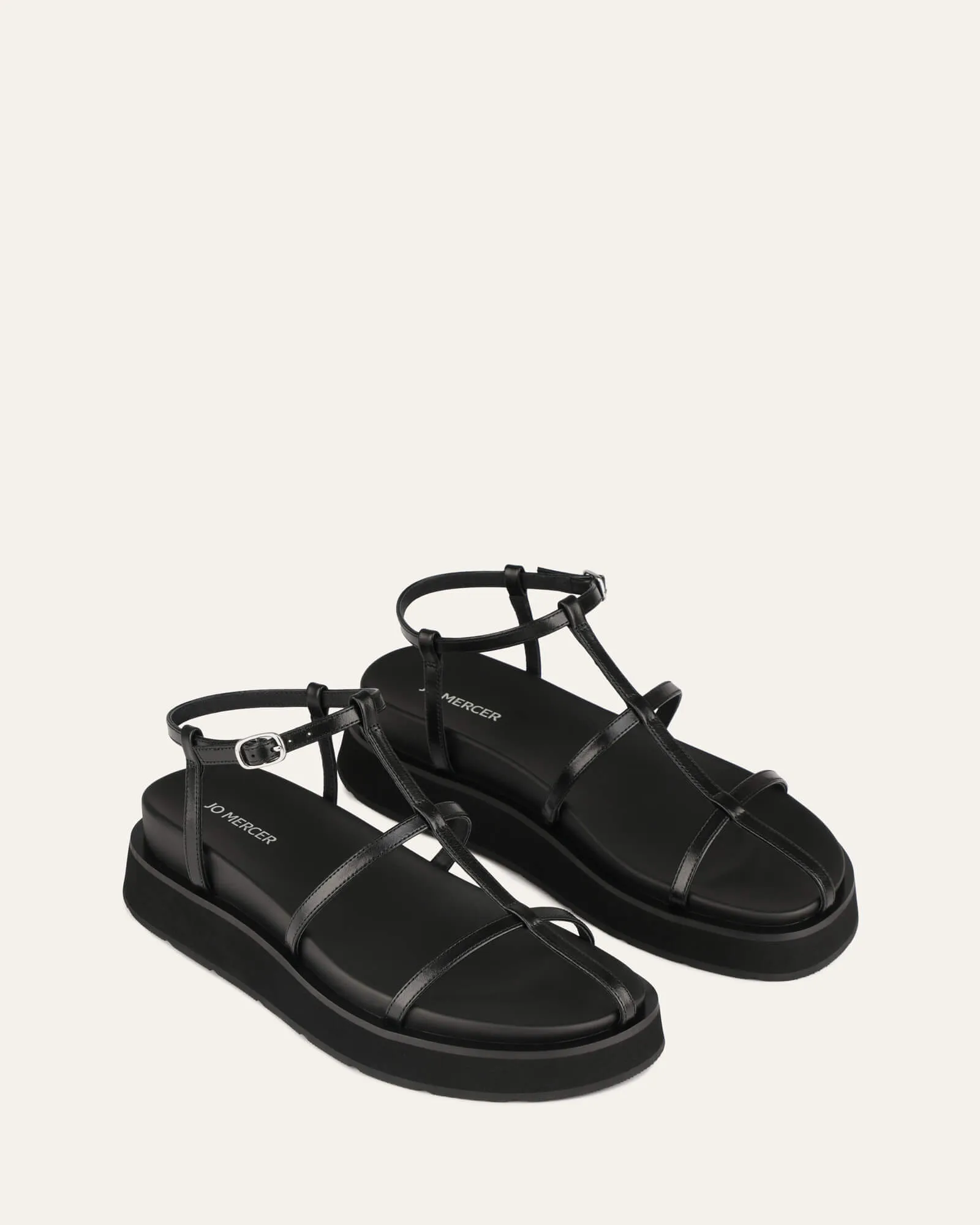 MINA FLAT SANDALS BLACK LEATHER Jo Mercer