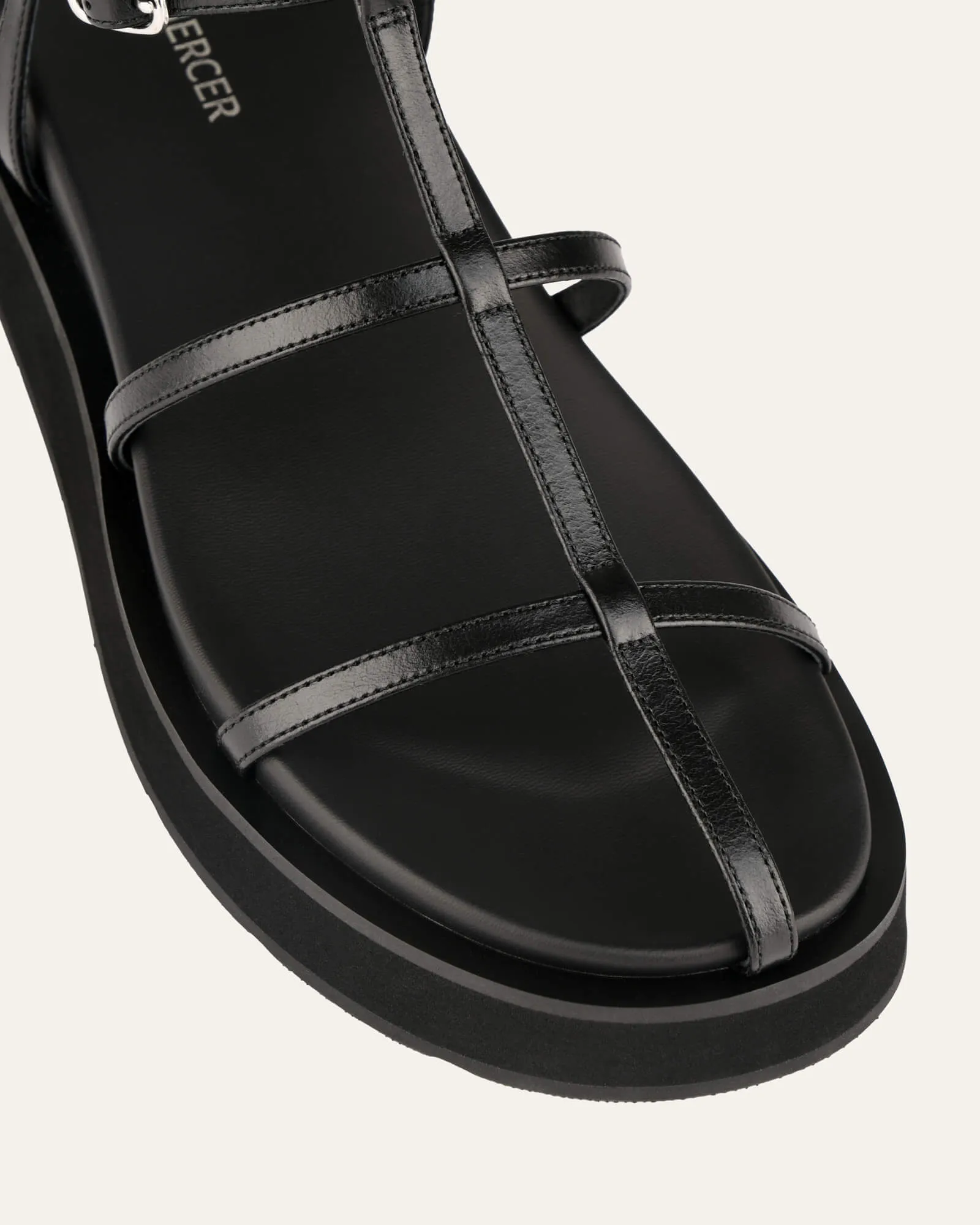 MINA FLAT SANDALS BLACK LEATHER Jo Mercer