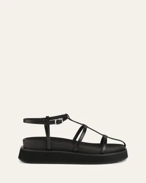 MINA FLAT SANDALS BLACK LEATHER Jo Mercer