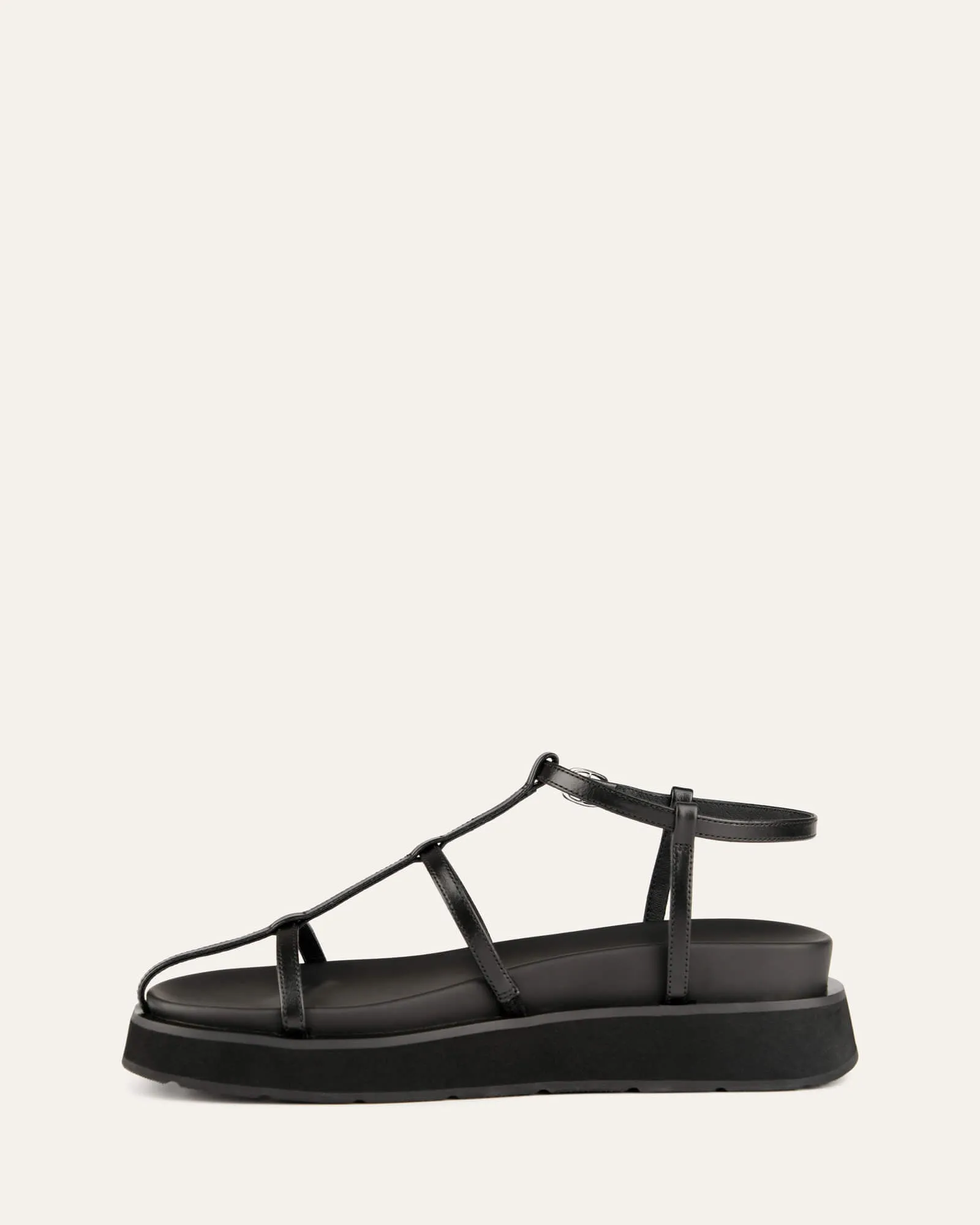MINA FLAT SANDALS BLACK LEATHER Jo Mercer