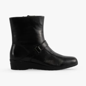 Mod Comfys BERNADETTA Womens Leather Zip Ankle Boots Black
