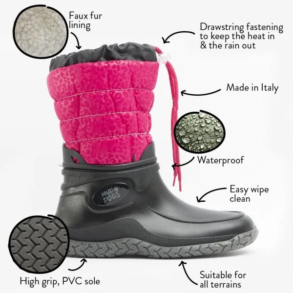 Mud Dogs NORDIC Womens Boots Black/Pink Leopard