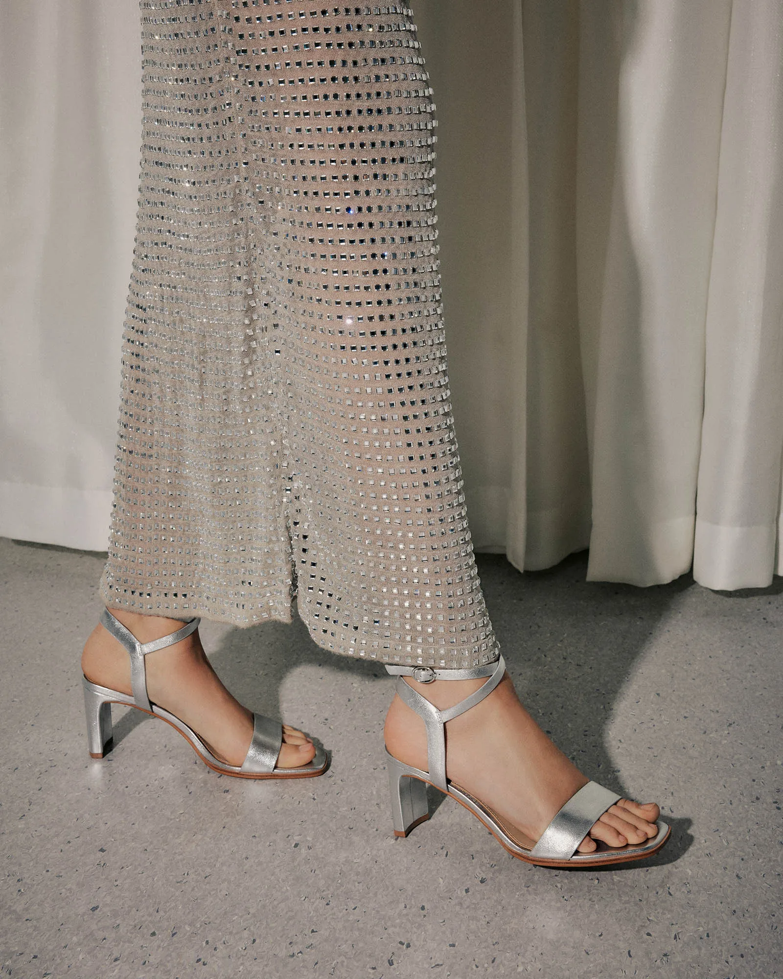NATSU MID HEEL SANDALS SOFT SILVER LEATHER Jo Mercer