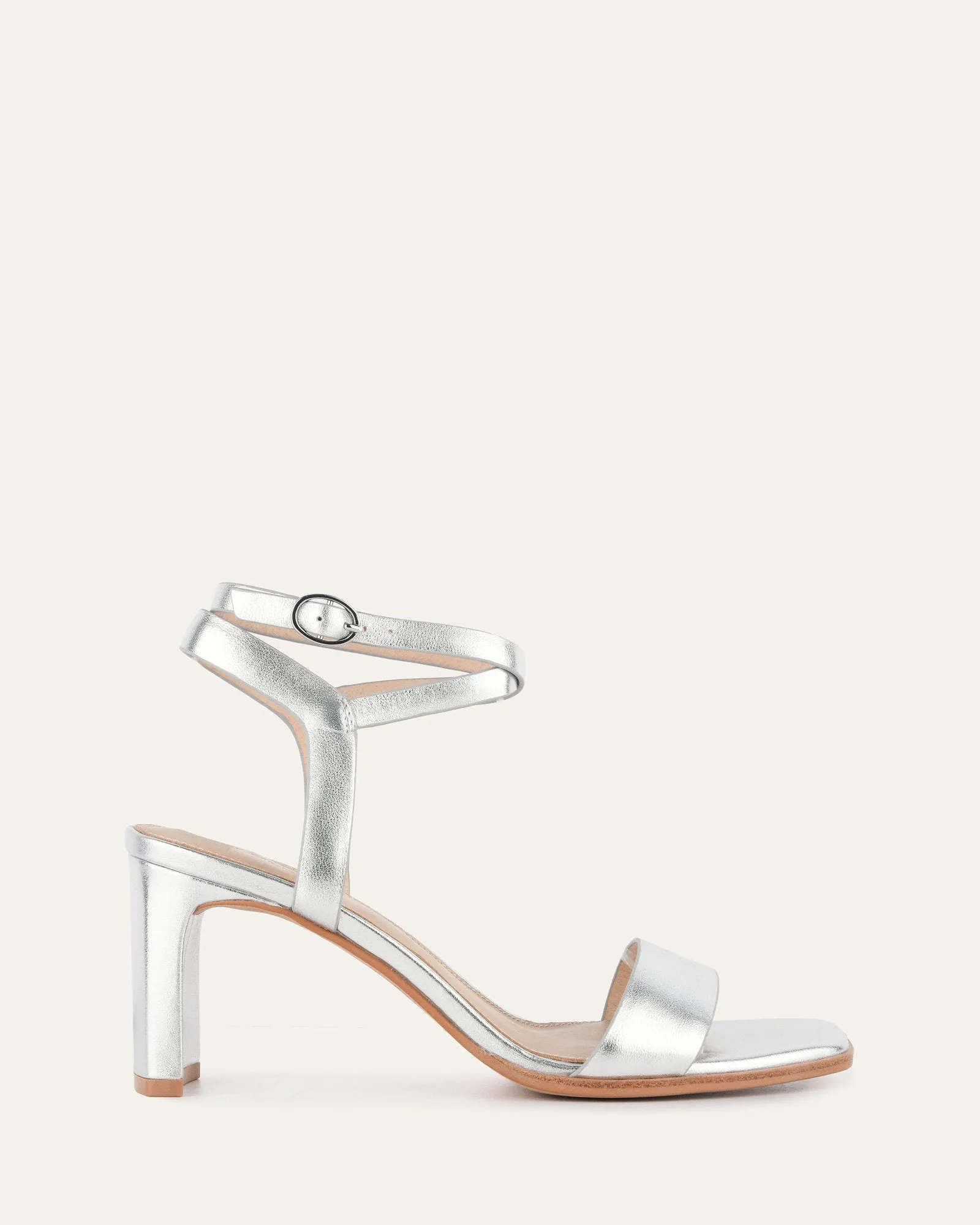 NATSU MID HEEL SANDALS SOFT SILVER LEATHER Jo Mercer