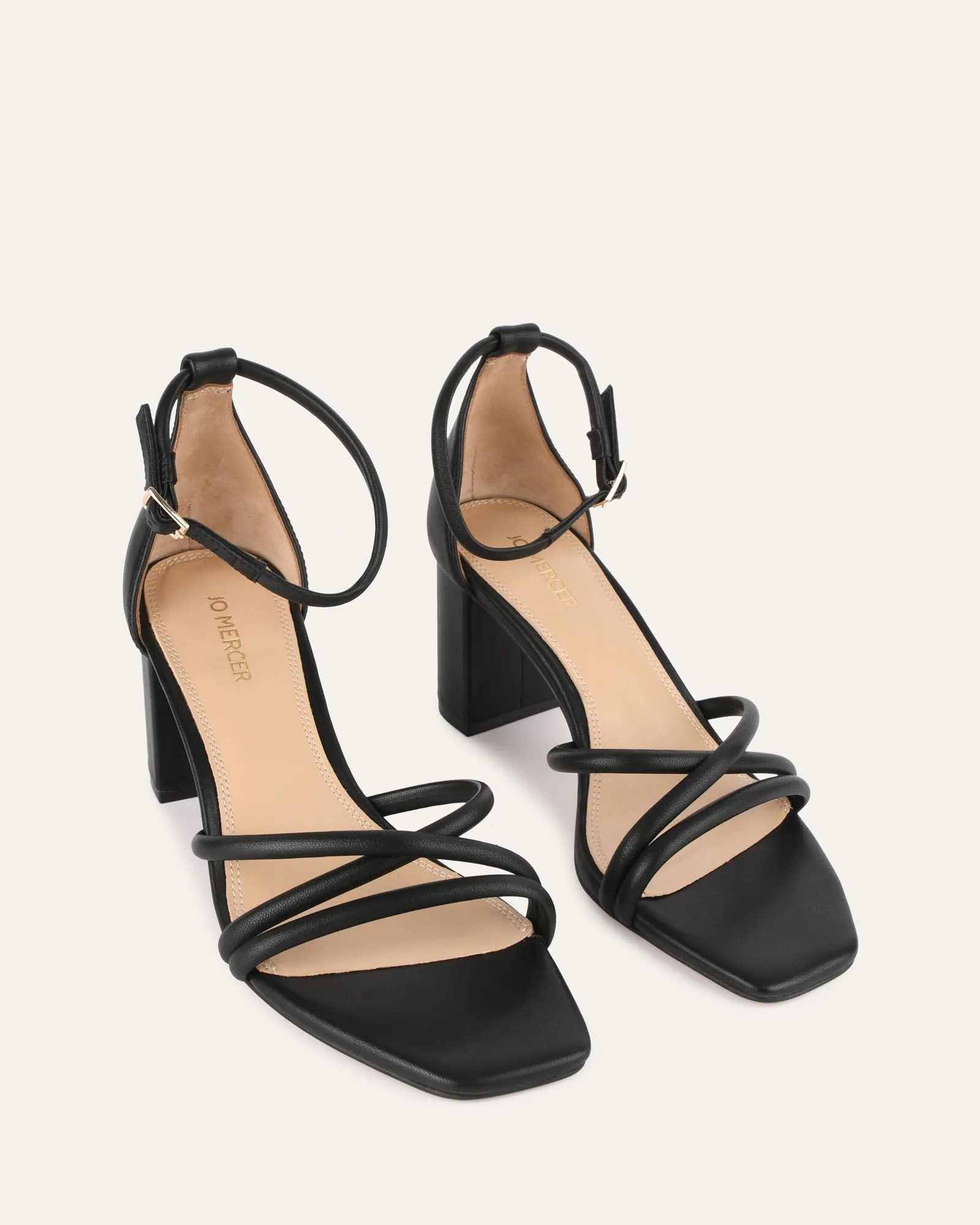 NICOLA MID HEEL SANDALS BLACK LEATHER Jo Mercer