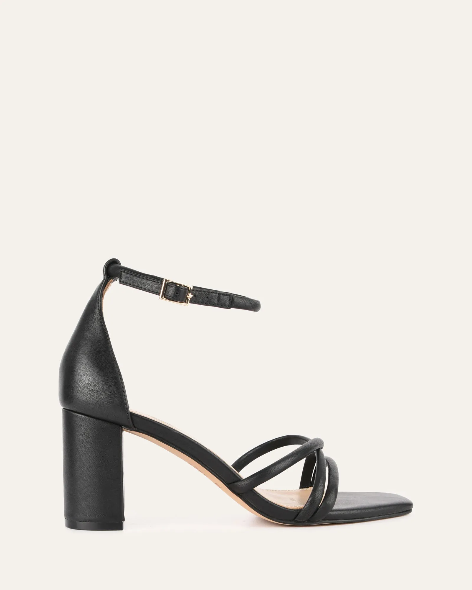 NICOLA MID HEEL SANDALS BLACK LEATHER Jo Mercer