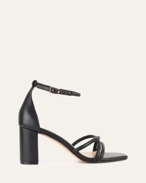 NICOLA MID HEEL SANDALS BLACK LEATHER Jo Mercer