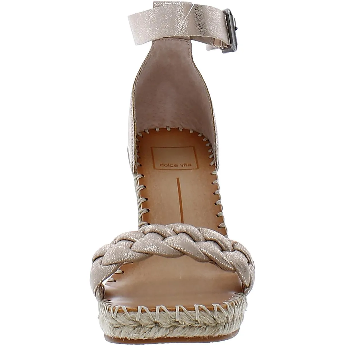 Nilton  Womens Braided Buckle Strap Wedge Sandals
