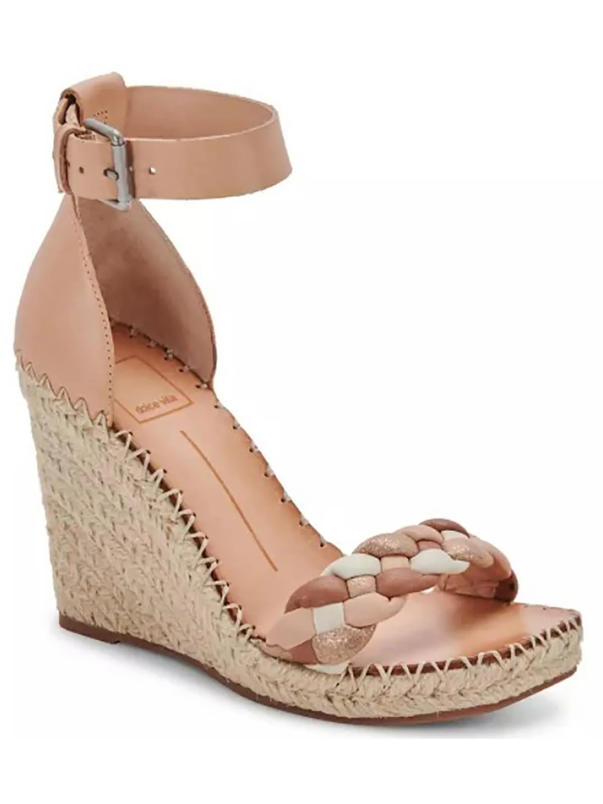 Nilton  Womens Braided Buckle Strap Wedge Sandals
