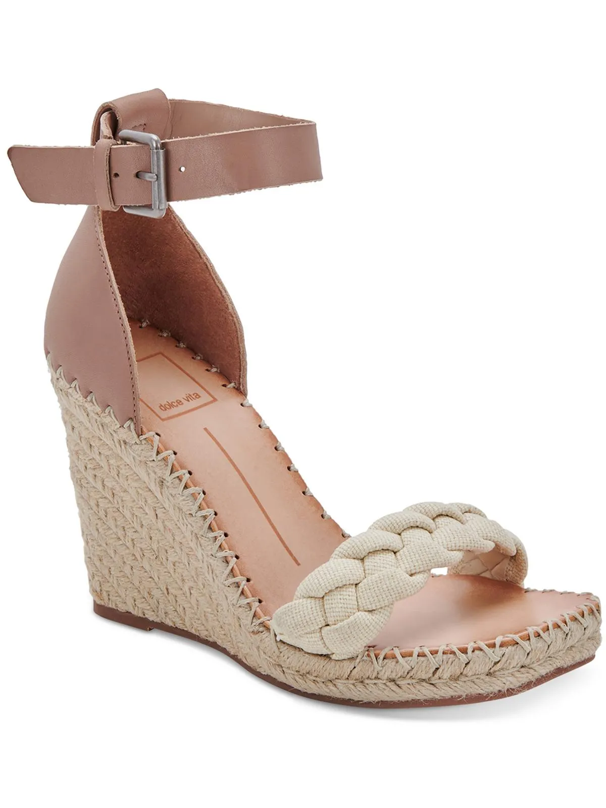 Nilton  Womens Braided Buckle Strap Wedge Sandals