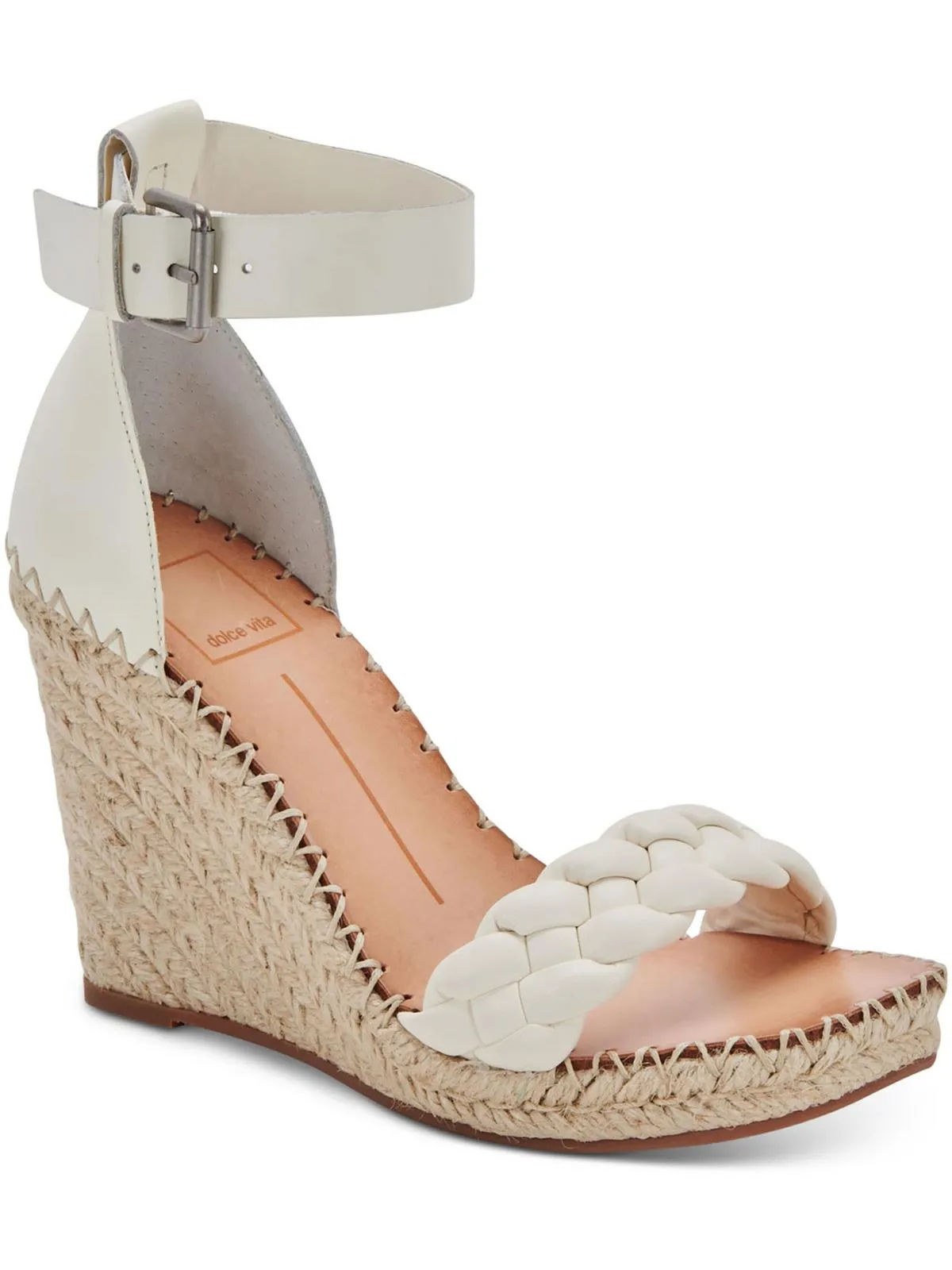 Nilton  Womens Braided Buckle Strap Wedge Sandals