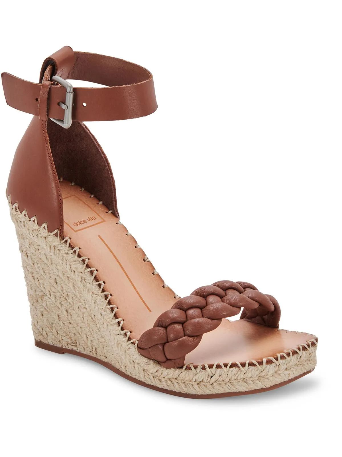 Nilton  Womens Braided Buckle Strap Wedge Sandals