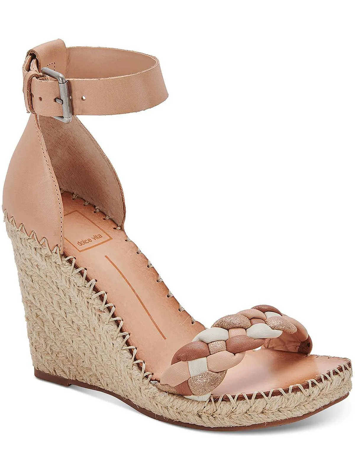 Nilton  Womens Braided Buckle Strap Wedge Sandals