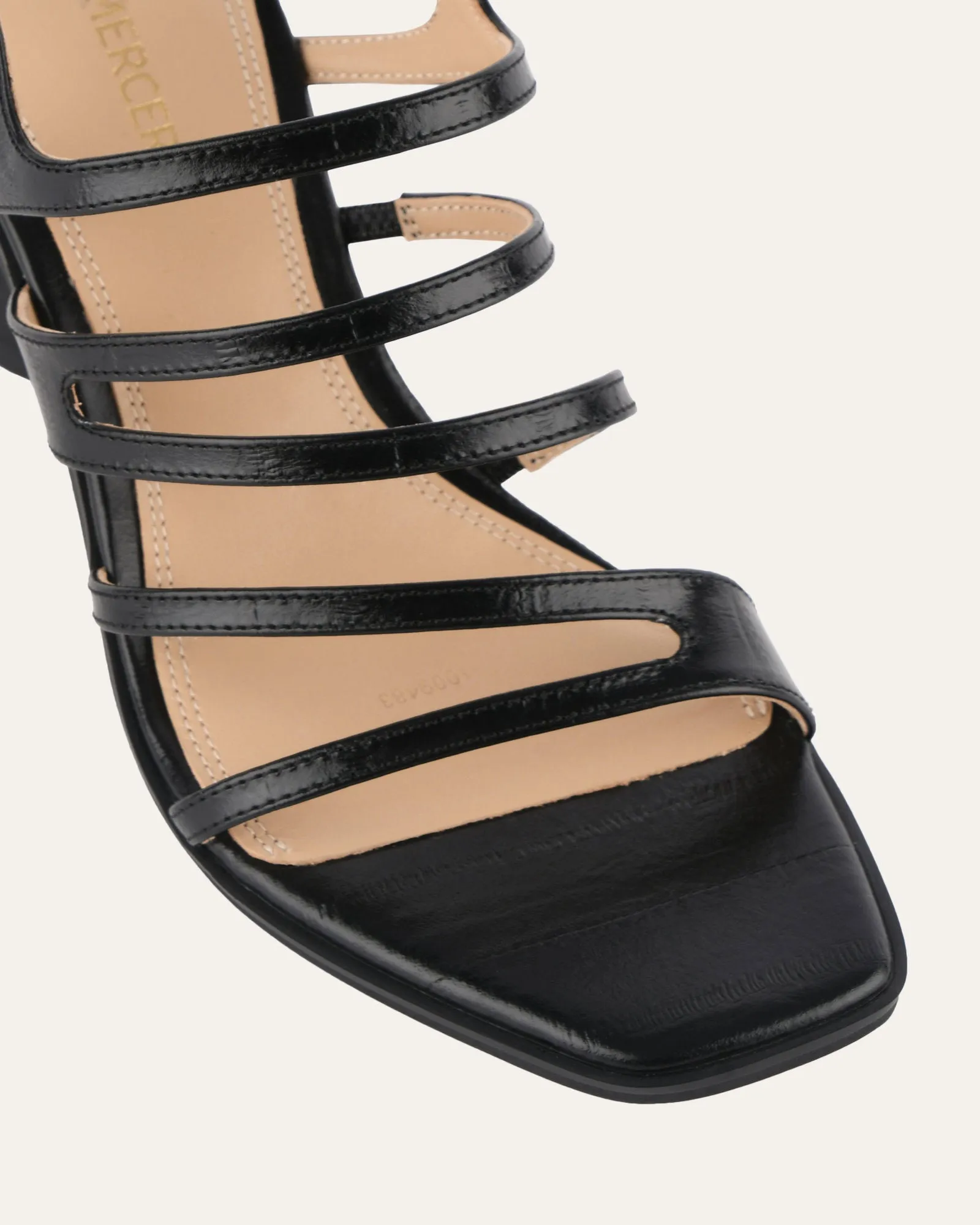 NOBU HIGH HEEL SANDALS BLACK SHINY LIZARD Jo Mercer