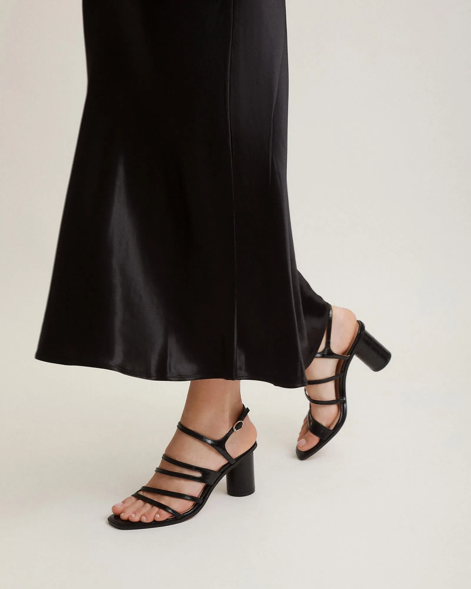 NOBU HIGH HEEL SANDALS BLACK SHINY LIZARD Jo Mercer