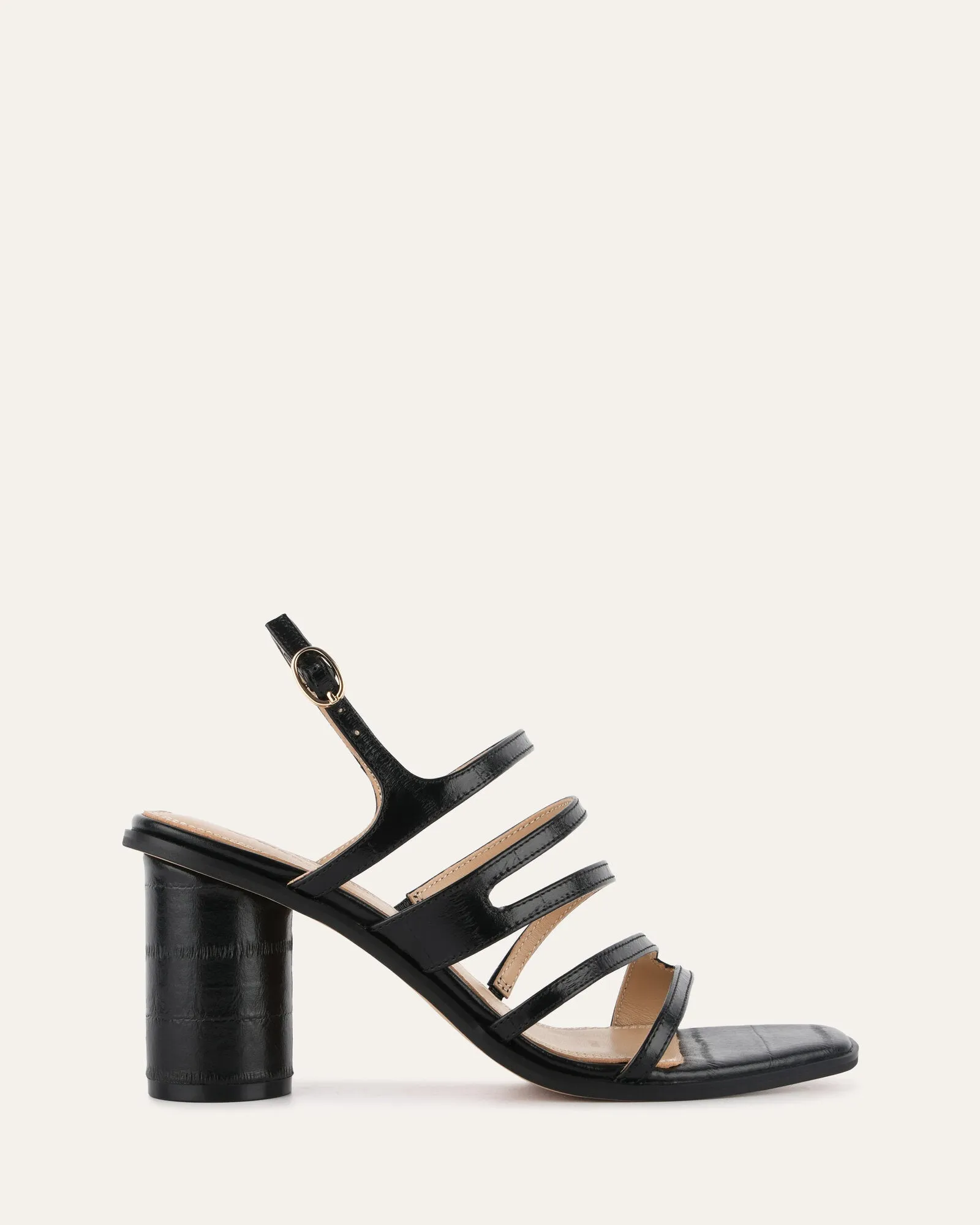 NOBU HIGH HEEL SANDALS BLACK SHINY LIZARD Jo Mercer