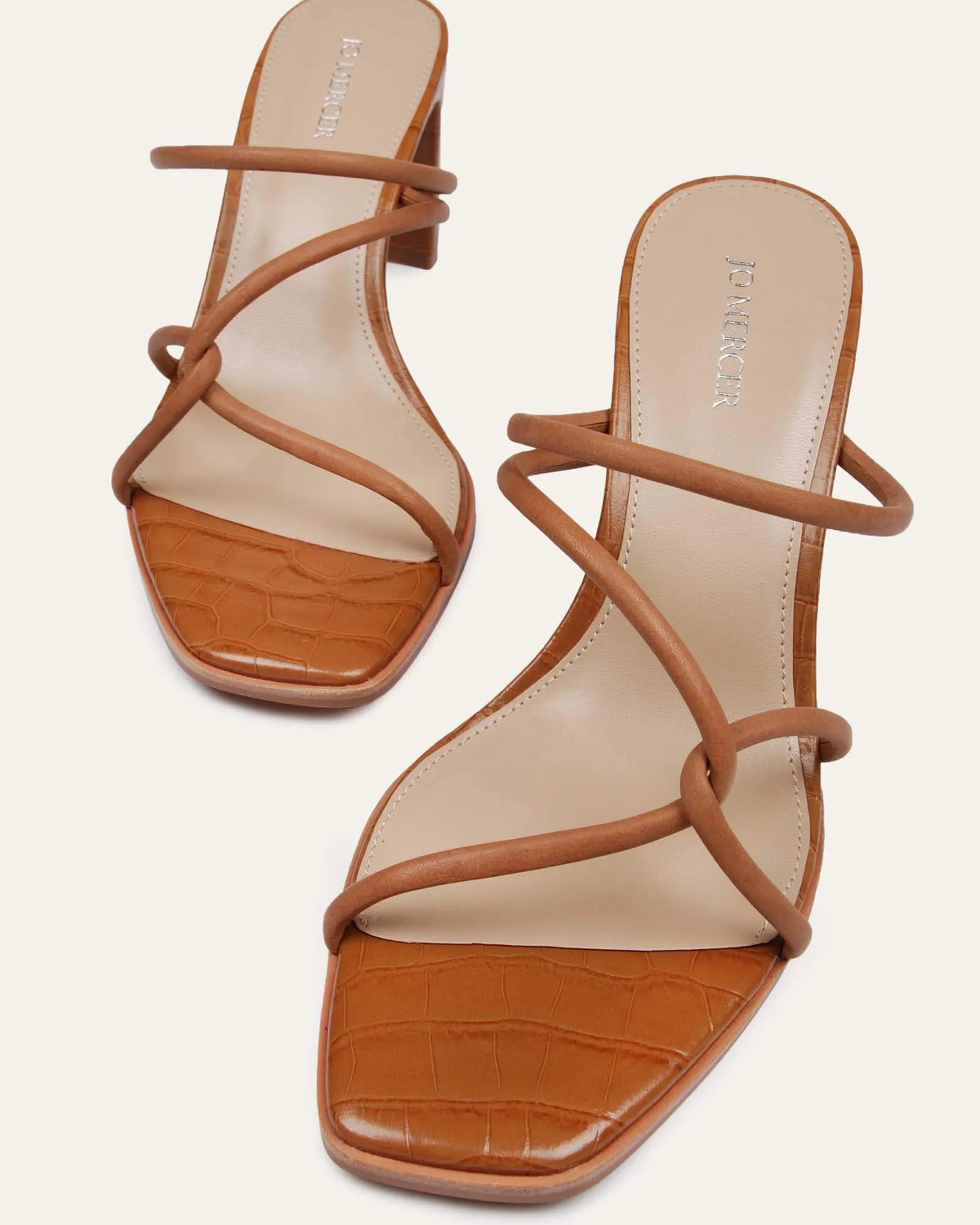 NOVI MID HEEL SANDALS TAN LEATHER Jo Mercer
