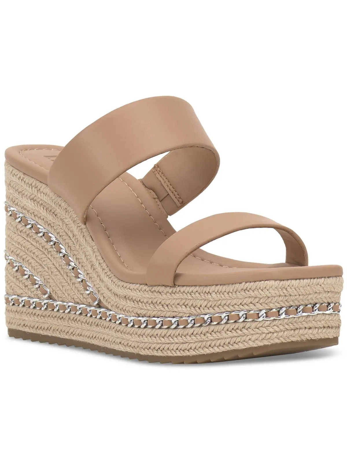 NYLANA Womens Square toe Manmade Wedge Sandals