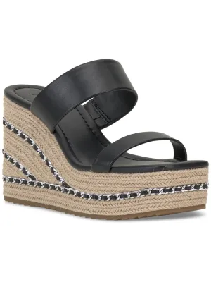 NYLANA Womens Square toe Manmade Wedge Sandals