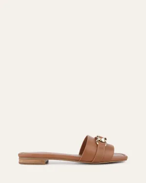 PABLO FLAT SLIDE DARK TAN LEATHER Jo Mercer