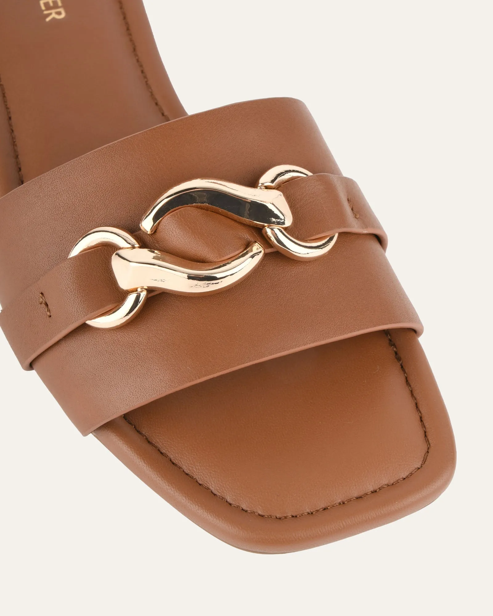 PABLO FLAT SLIDE DARK TAN LEATHER Jo Mercer